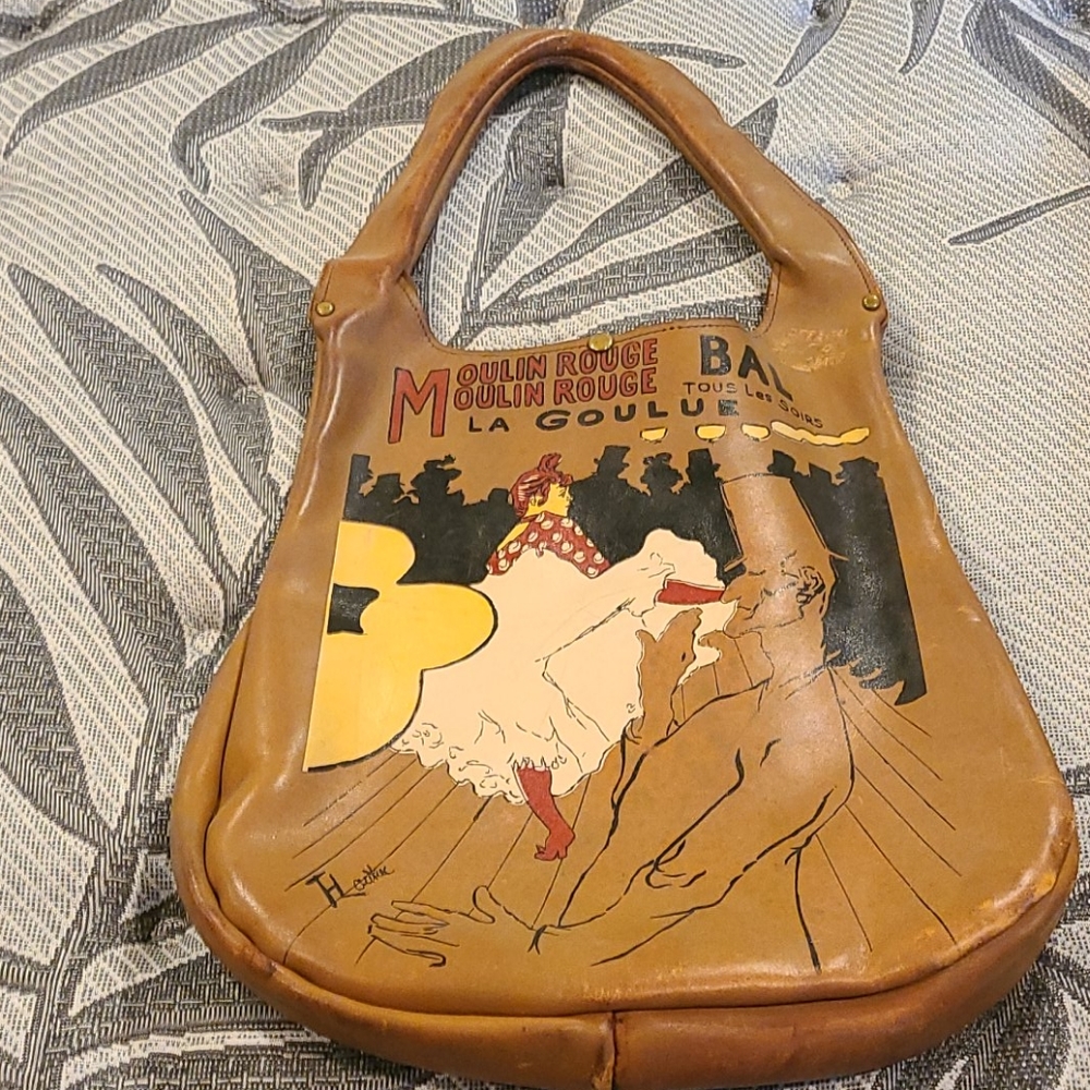 Vintage leather hand painted Moulin Rouge Bag